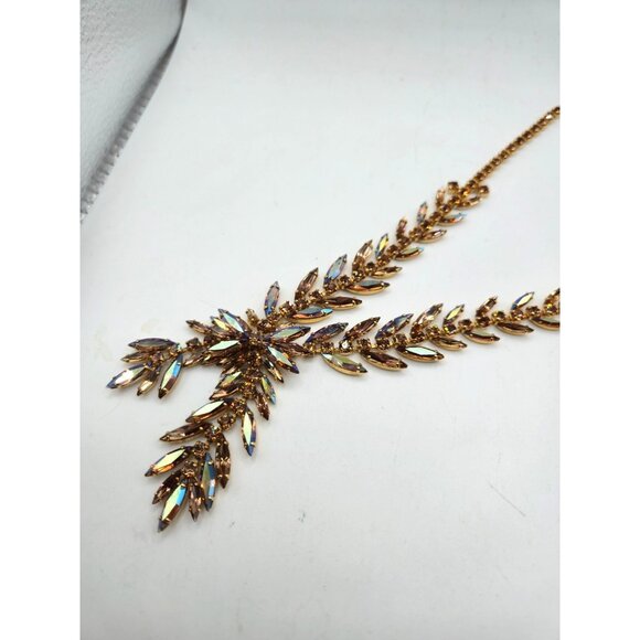 Vintage Lugano Gold Aurora Borealis Rhinestone Necklace Statement Necklace - Picture 4 of 7
